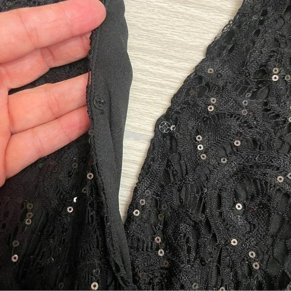 Venus Black Sequin Lace Open Back Bell Long Sleeves Romper Elastic Waist Size L - Picture 7 of 16
